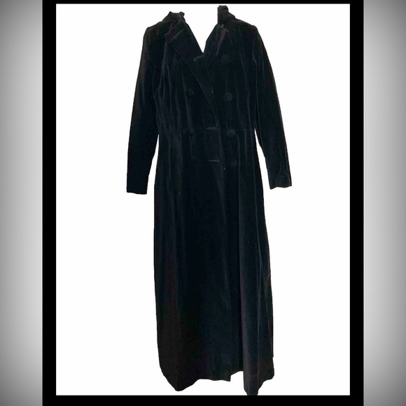 Vintage Black Velvet Saks Fifth Avenue Union Label Hooded Full Length Pea Coat M - Picture 2 of 10